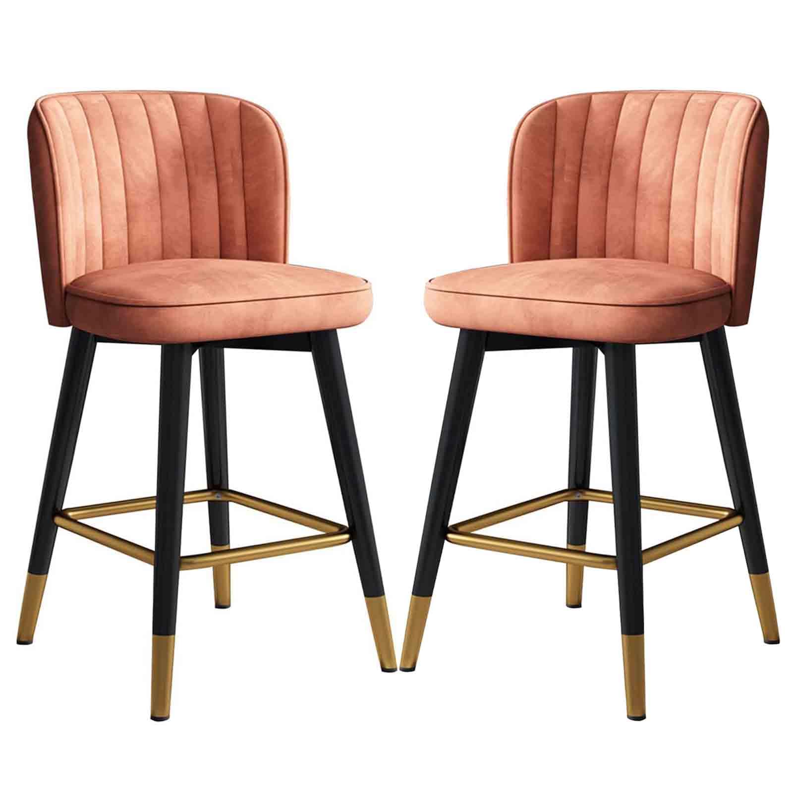 IUokLU Velvet Upholstered Swivel Bar Stools with Footrest and Backrest Grey 75cm Height Stylish Breakfast Bar Kitchen Chairs for Home Counter Comfortable Barstools(Orange-75cm)