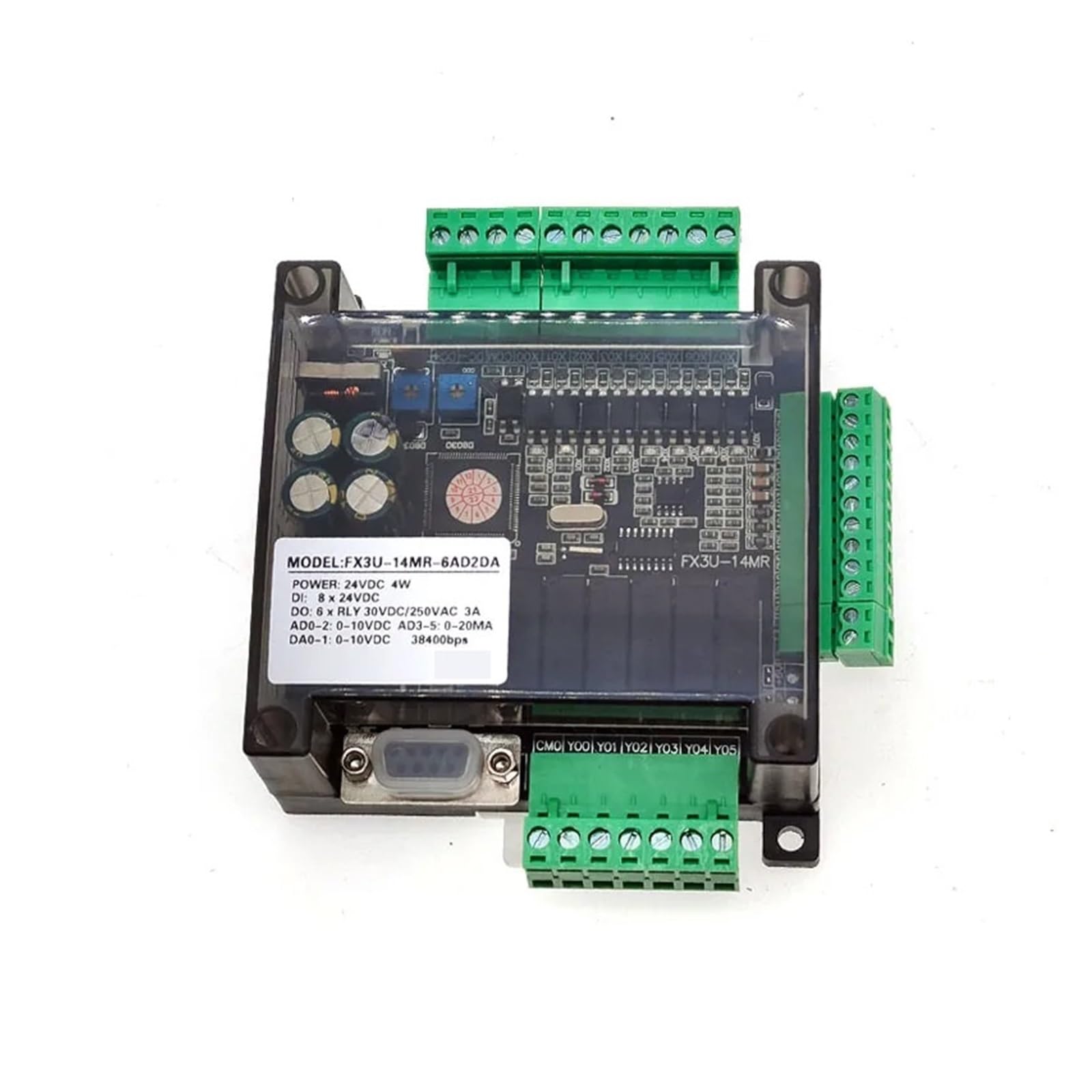 BALYDLUL FX3U-14MR 14MT RS232 RS485 Modbus 24VDC 8 In 6 Out Anolog 6AD 2DA Relay Transistor(FX3U-14MR)