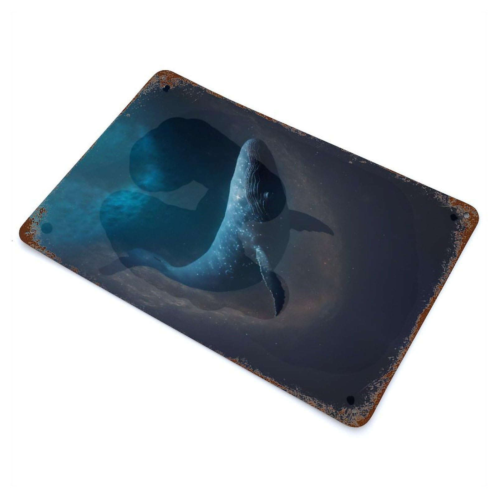 Space Whale Rusty Metal Tin Sign 11.8"x7.9", for Living Room, Hallway And Home Decor, Old School Wall Decor