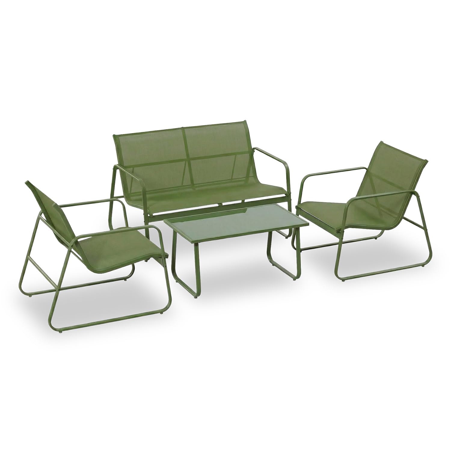 Avilia - Set da Giardino Esterno 4 Pezzi – Divanetto, 2 Sedie e Tavolino Esterno, Struttura Ferro, Seduta Texilene | Set Divano Giardino con Piedini Regolabili, Portata 240/120/60 kg (Khaki)