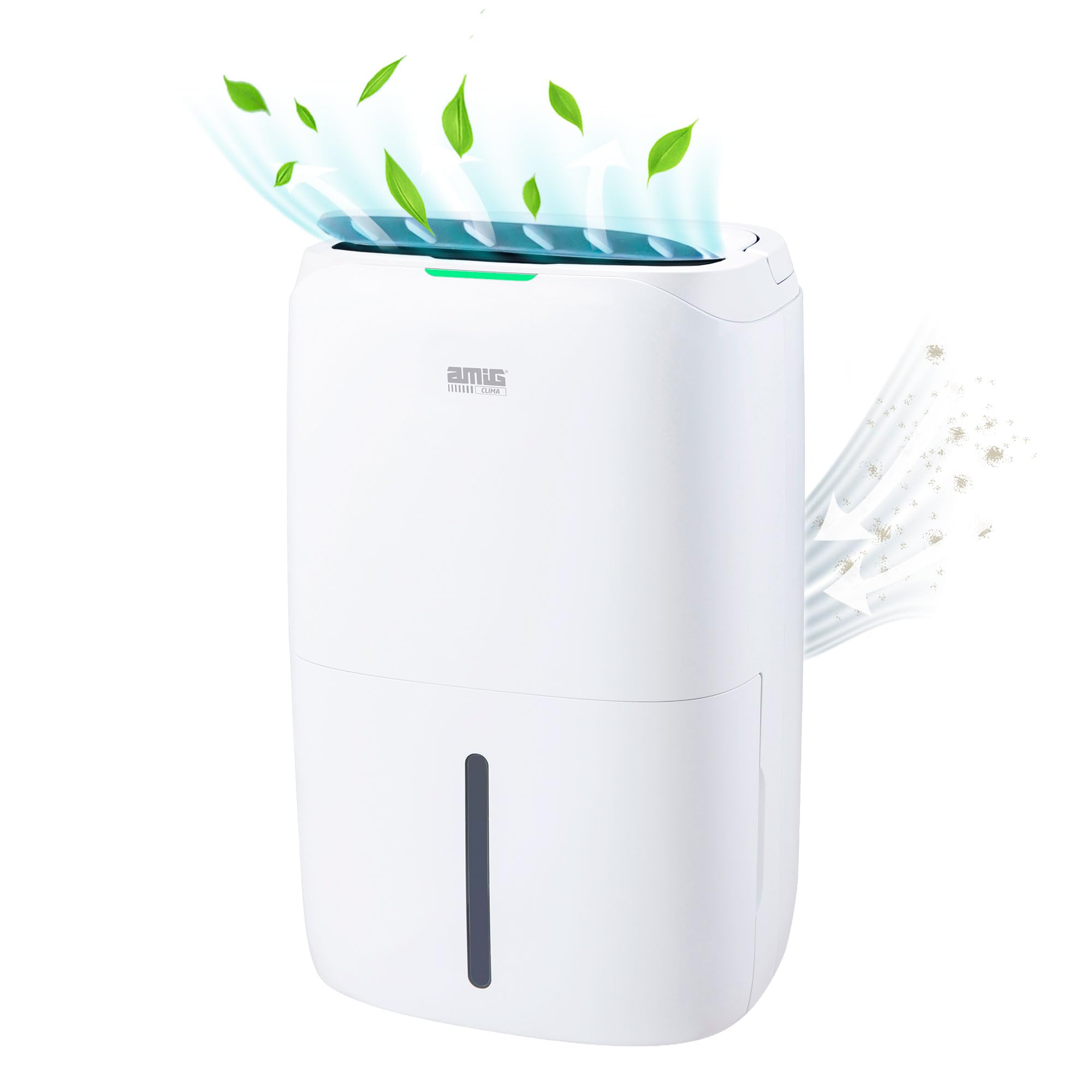Amig Osuszacz powietrza MIST - Pojemność 25 l/dzień - Wysuwany zbiornik 5,5 l - Regulacja wilgotności i timer - 36 x 28 x 56 cm - 370 W - zasięg 170 m3/h - Cichy 46 dB - Suszenie ubrań