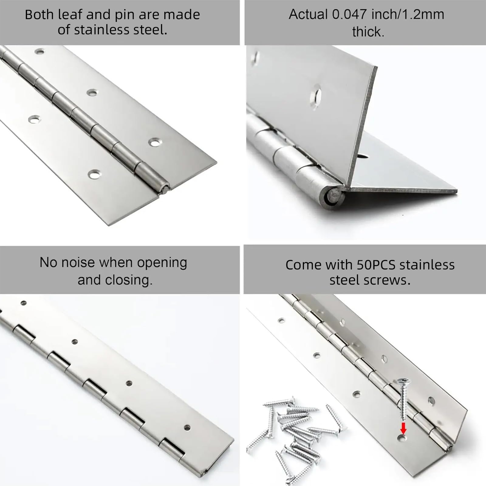 4PCS 12 Inch Piano Hinges Heavy Duty, 300mm Long Continuous Hinges with 50 Screws - Image 4