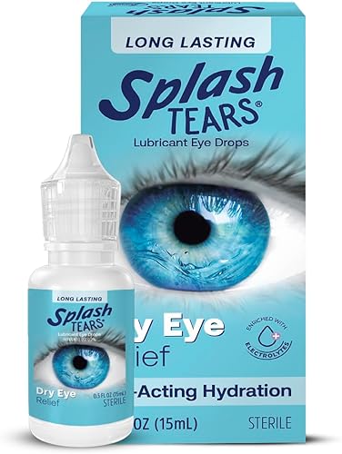 Splash Tears, Gotas lubricantes para ojos secos, fórmula de acción rápida y duradera, alivia la sequedad, la arenosidad y la irritación, gotas