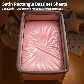 Satin Bassinet Sheet 2 Pack, Great for Baby Hair, Soft Silk Feeling Sheet for Rectangle Cradle Bassinet Mattress Pad, for Girls Gift Newborn and Infant(Pink & Purple)