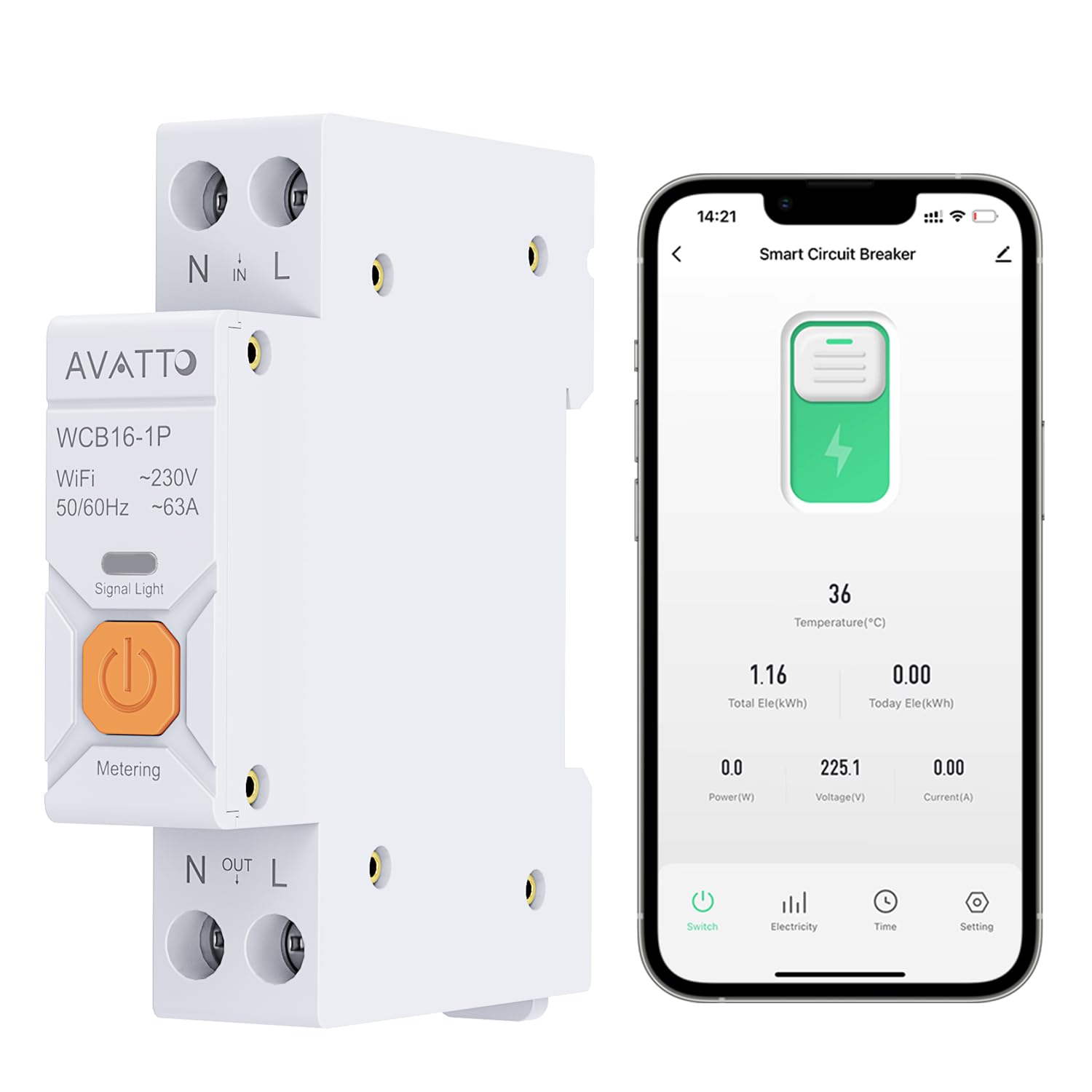 AVATTO Smarter Leistungsschutzschalter WIFI 1P Hutschiene für Smart Home Wireless Fernbedienung Schalter Kompatibel mit Alexa und Google Assistant Smart Life TUYA APP (Mit Metering 16A)