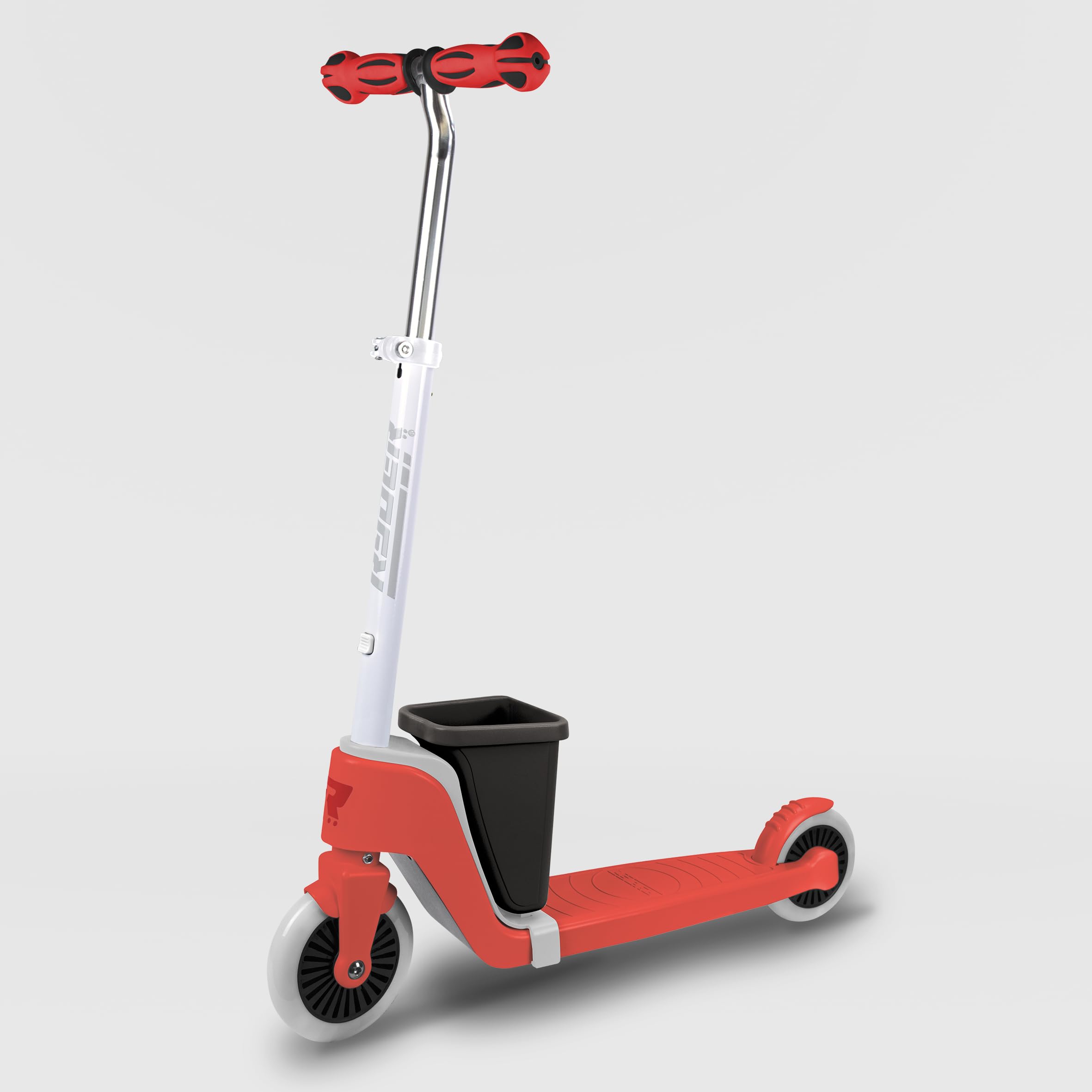 Patinete Infantil 2 Ruedas Ryder – Rojo con Cesta y Luces LED | Ajustable, Ergonómico y Seguro – +3 Años
