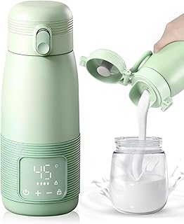 Tragbarer Flaschenwärmer, 500ml Flaschenwärmer Baby Unterwegs Präzise Temperaturkontrolle 37 Bis 55 Grad Einstellbar für Reisen Nachtfütterung (Grün)