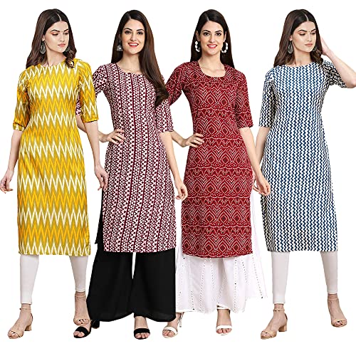 Image of Pinkmint Women's Crepe Digital Print Straight Kurta [Pack of 4] (CCV-329-347-374-331-L)