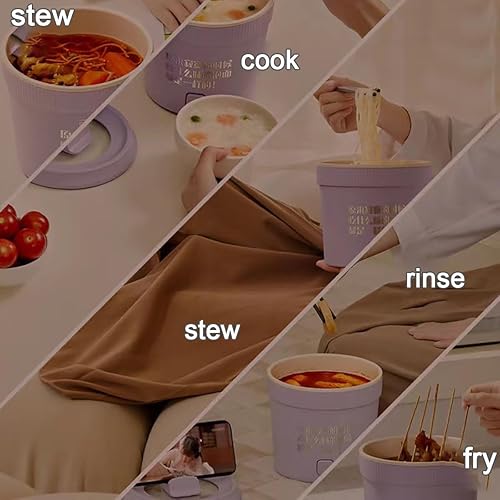 Miniatura 7 de Mini cocina eléctrica multifuncional, olla multifuncional todo en uno pequeña para el hogar, mini cocina antiadherente de 1 litro y tapa de olla de