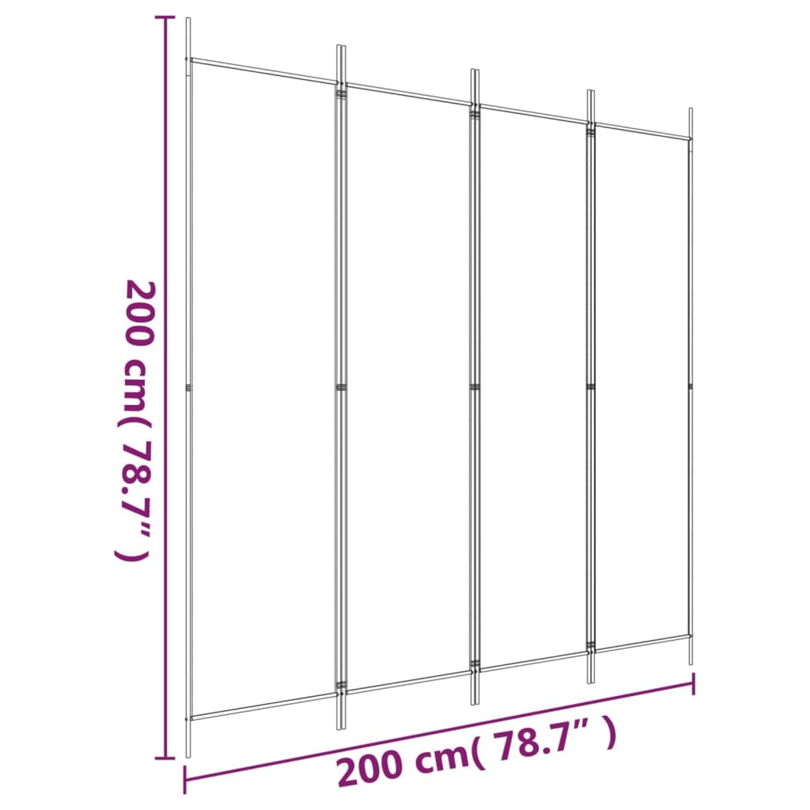 Rantry Mobile Divisorio a 4 Pannelli Bianco 200x200 cm Tessuto, Paravento da Interno Separé per Ambienti, Pannelli Divisori per Interni Casa