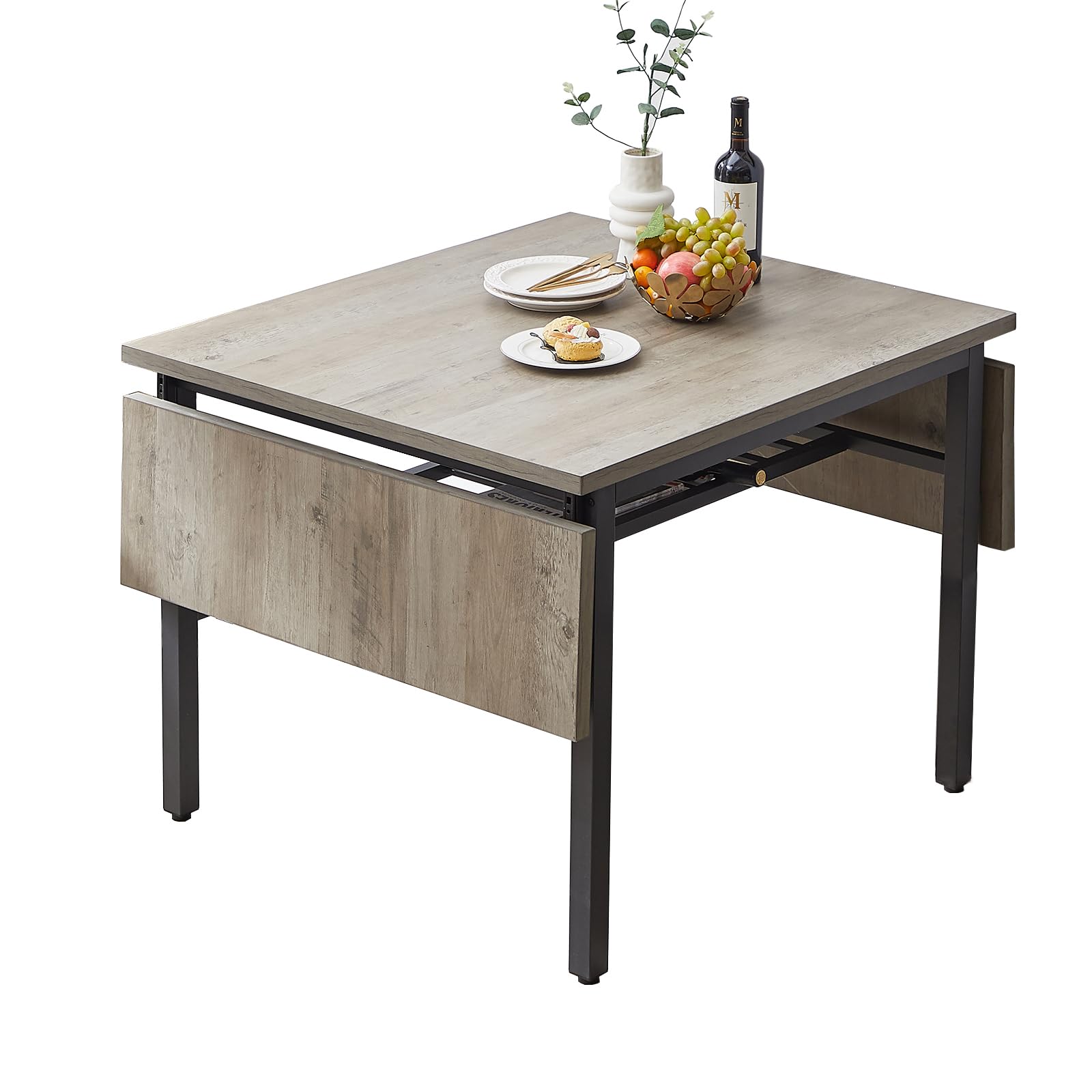 Dining Table for Restaurant Extendable Kitchen Table with Metal Frame & Wooden Board, 1.2 inches Thick Table top, 63.2'' L x 35.5'' W x 30.5'' H, Grey