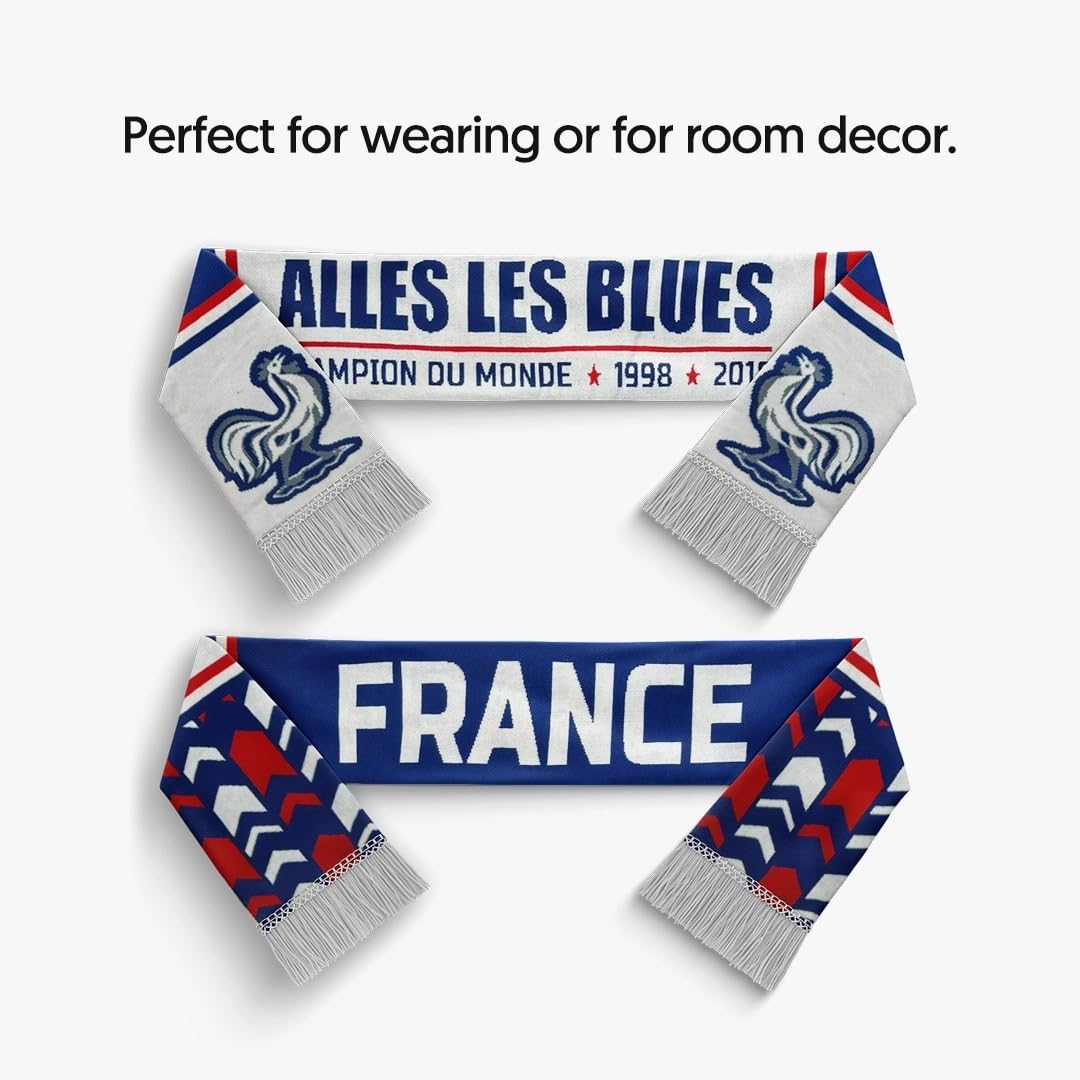 TACKLE FROM BEHIND France Knitted Football Scarf, 100% Wool, 48" x 7", Soft and Warm, with Hanger, Gift for Football Fans 1
