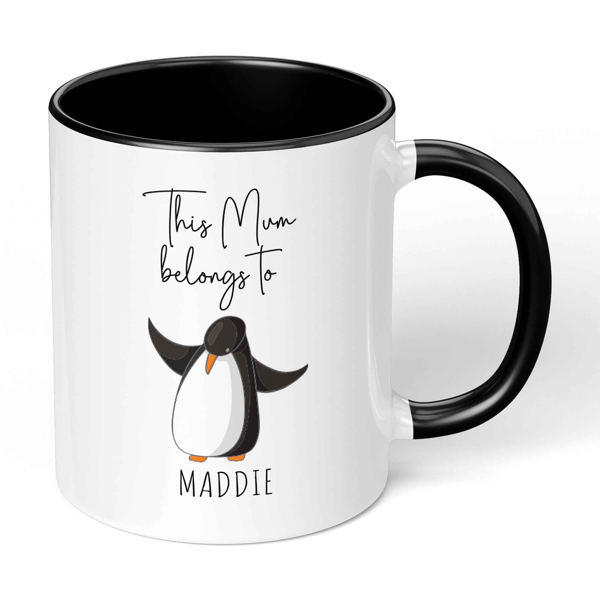Print Maniacs Mothers Day Mug Cup 11oz Personalised Birthday Christmas Mum Mummy Grandma Auntie Nanny New Born Baby First 1st Gift Present for Her Penguins (Black Fill Mug, Mum)