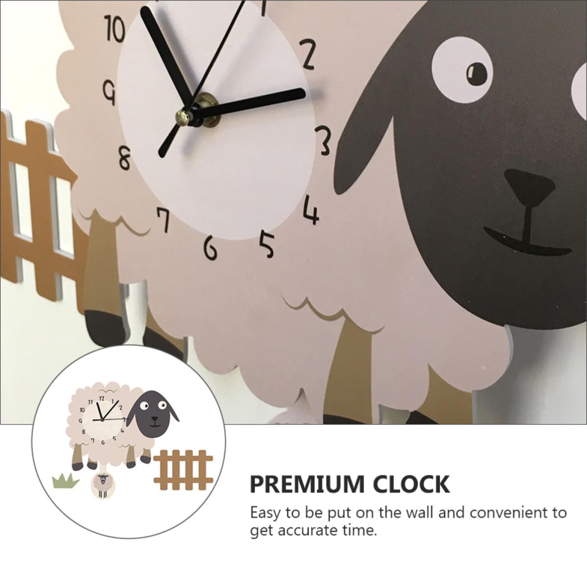Reloj de Pared de Dibujos Animados Forma de Oveja, Silencioso y Montable en Pared, Hecho de PVC, Diseño Creativo Adecuado para Oficina o Sala de Estar