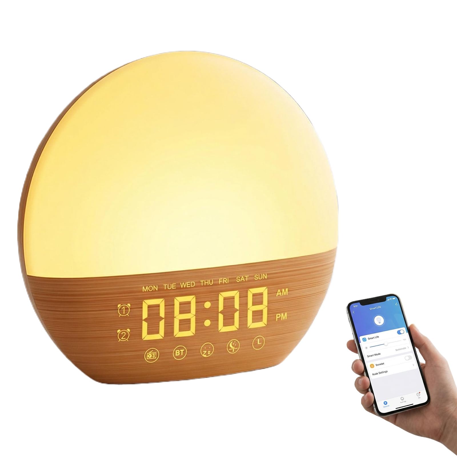 Réveil Simulateur D'aube & Crépuscule,Réveillez- Vous Naturellement,Réveil Lumineux Simulateur D'aube,Radio Eveil Matin Lumière Lampe De 20 Niveaux,7 Sons Naturels Fonction Snooze 18 Couleurs (B#)