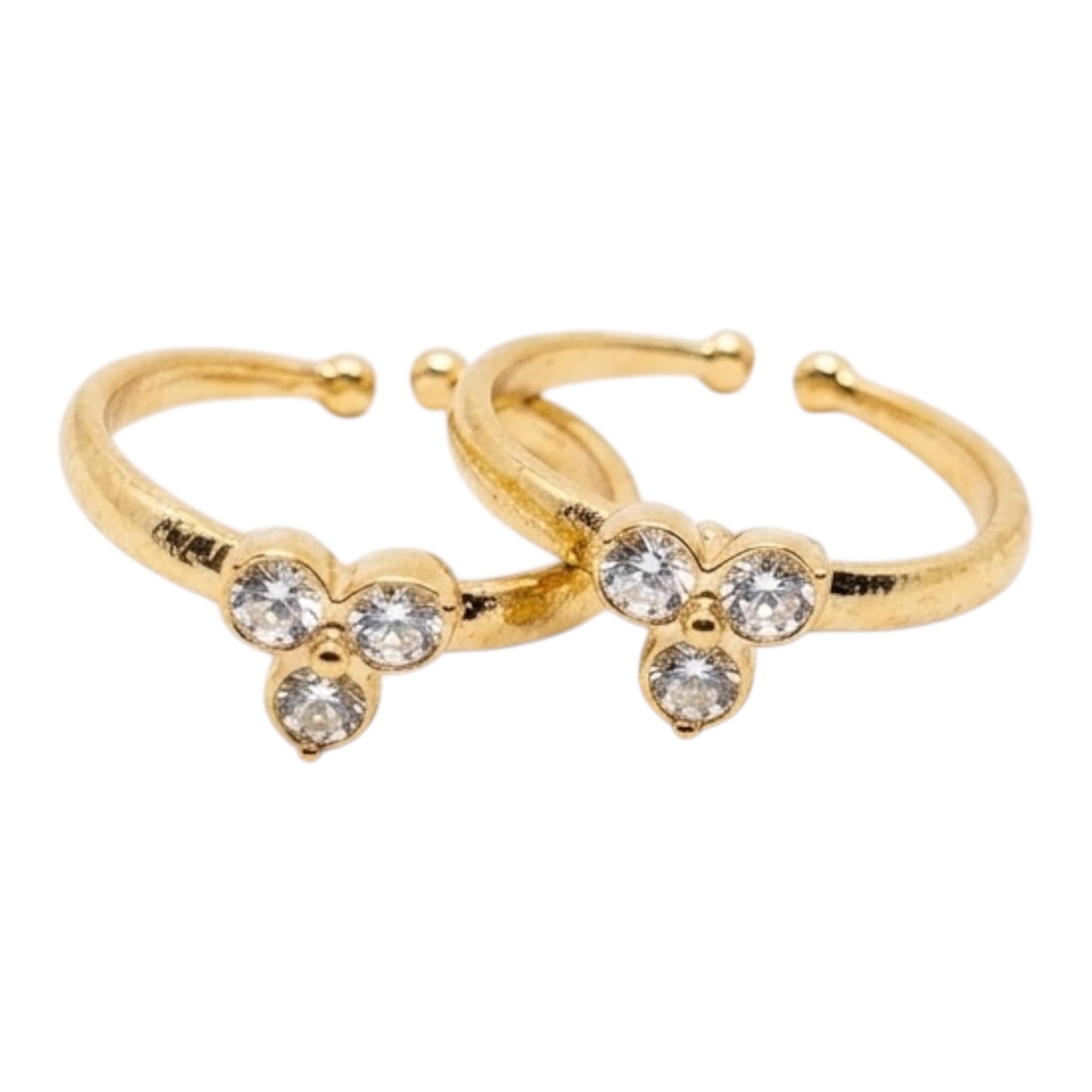 Traditional Guaranteed 1 Gram Gold Plated White CZ Stones Toe Rings for Women, Gold Toned, Adjustable Metti, 2 Piece (P559)-image-39