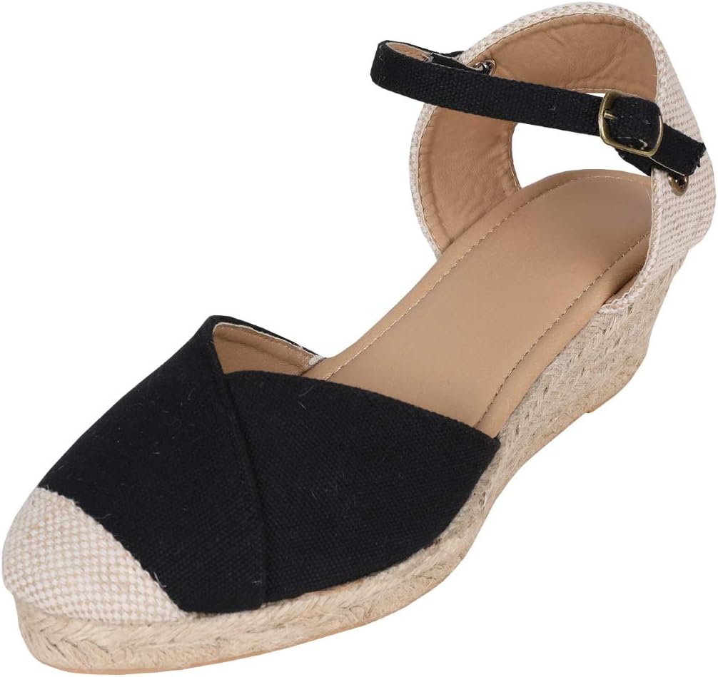 Ermonn Women's Espadrille Platform Wedge Sandals Buckle Ankle Strap 11 2-black