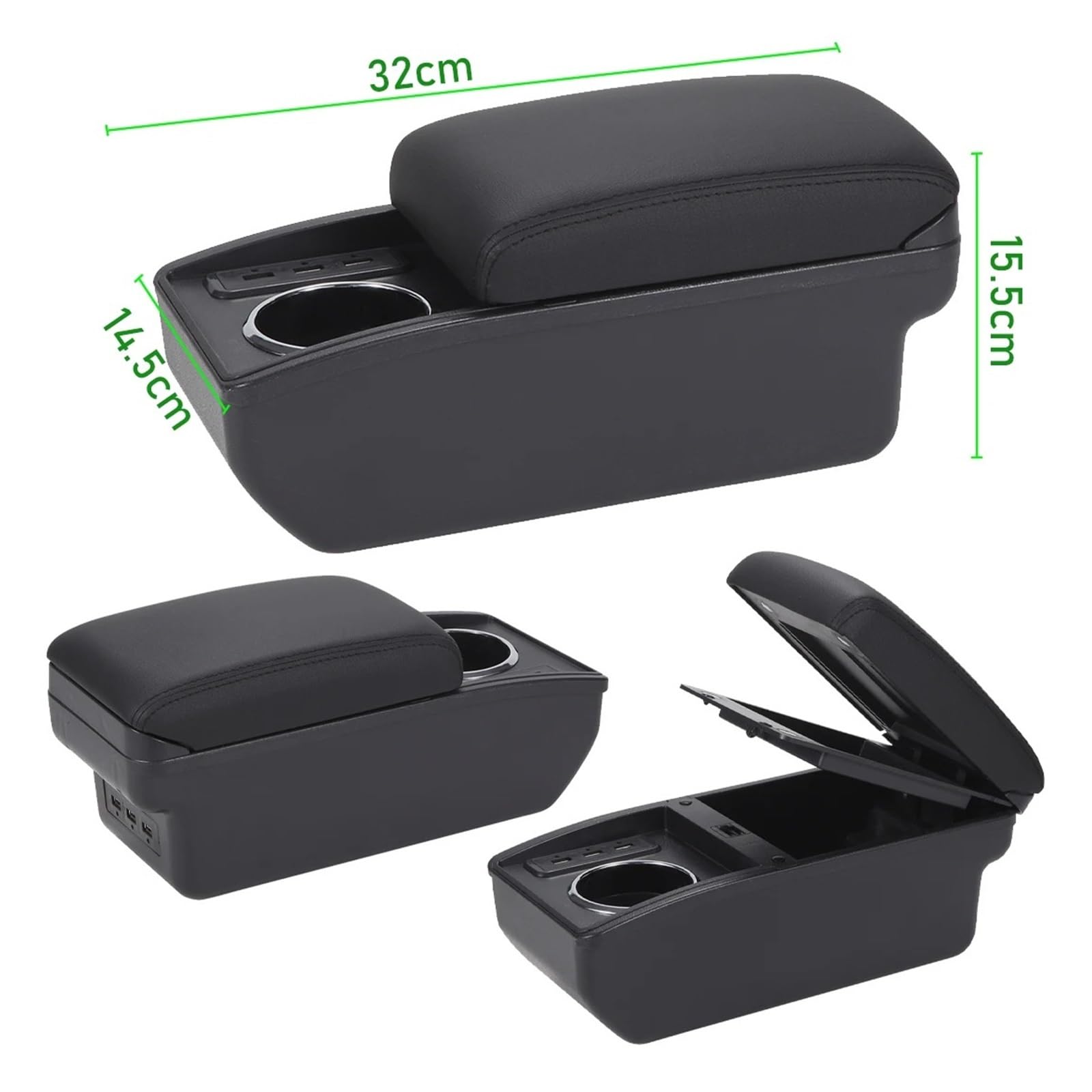 Coche Reposabrazos Para Fiat Para 500 2012-2025 Reposabrazos Dedicado Retrofit Realza El Centro Interior Caja De Almacenamiento Accesorios(B Black red 6USB)