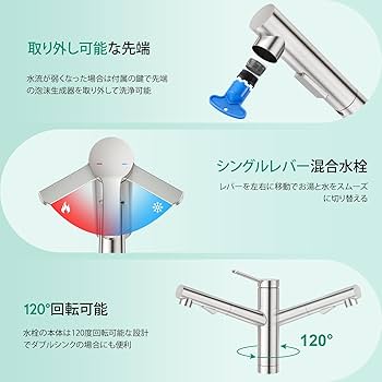 CREA キッチン蛇口 引出しホース式水栓 キッチン用水栓 シングルレバーワンホ Amazon | CREA キッチン蛇口 ホース引出し式水栓 キッチン混合水