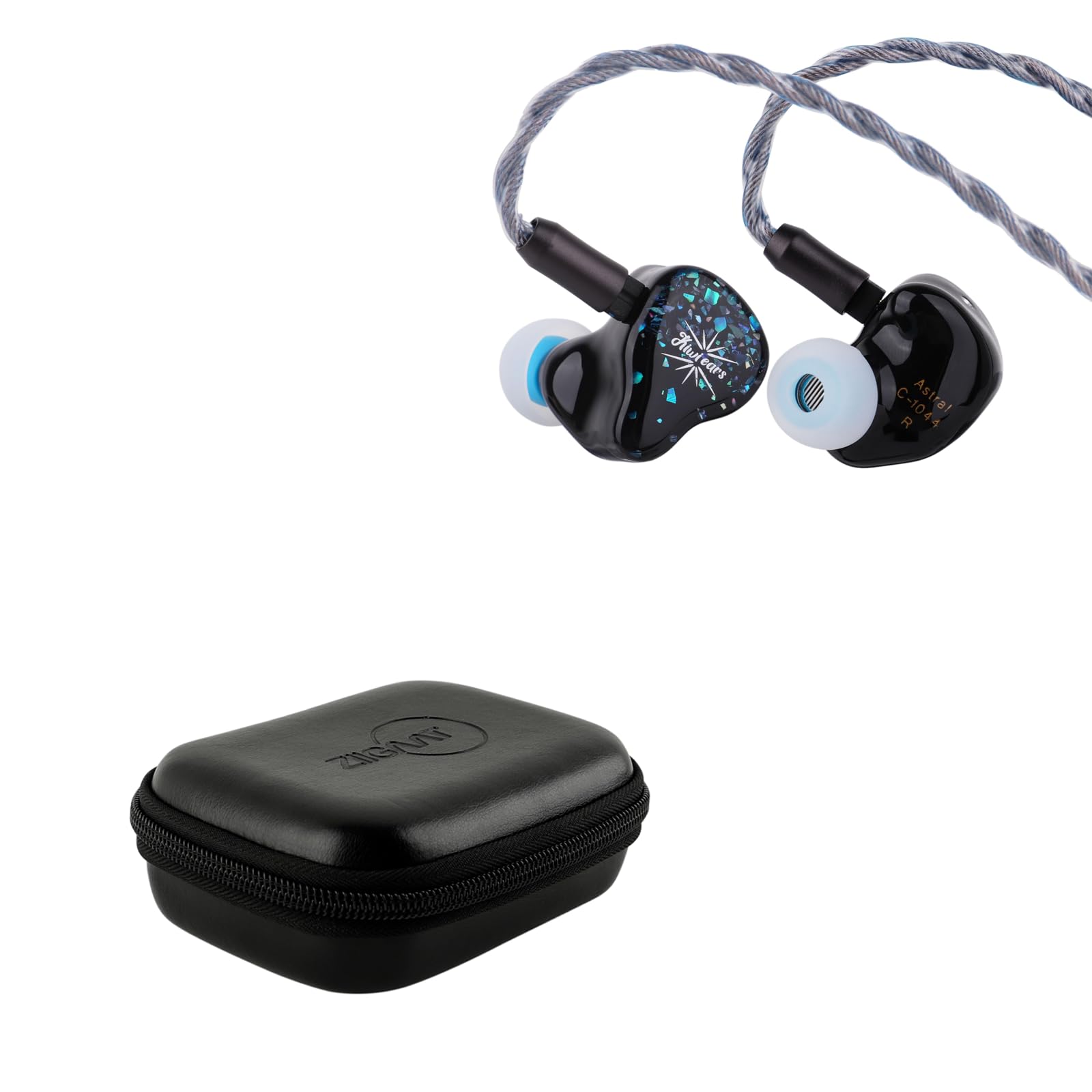 Linsoul Kiwi Ears Astral 1DD+6BA In Ear Monitor Ibrido,Cuffie cablate,Auricolari HiFi per Studio di Registrazione + ZiiGaat PELLEPOD Custodia in Pelle per Auricolari,Borsa Impermeabile per IEM