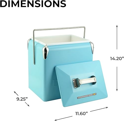 Miniatura 5 de Permasteel Cofre de hielo portátil retro vintage de 14 cuartos de galón, enfriador personal de metal duro para campamento, playa, picnic, estilo