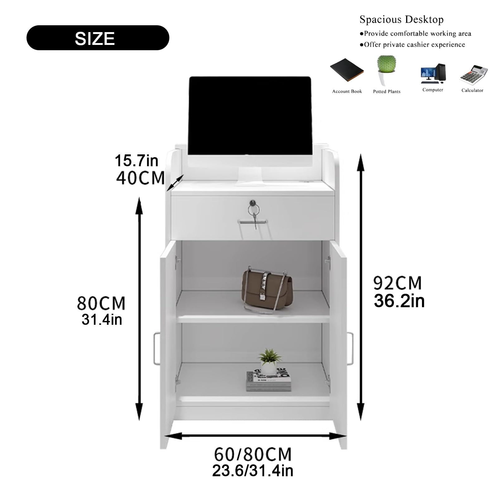 QWEASDF Bancone Reception Moderno，Bancone Cassa Piccolo e Moderno ，Bancone Reception Ideale per u+899fficio, Reception, attenzione, Commercio. Banconi per Sala d'attesa(Black,L80cm/31.4in)
