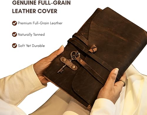 Miniatura 4 de Diario vintage de cuero, antiguo hecho a mano, con borde de deckle y encuadernado en cuero, diario del libro de sombras, cuaderno de bocetos de