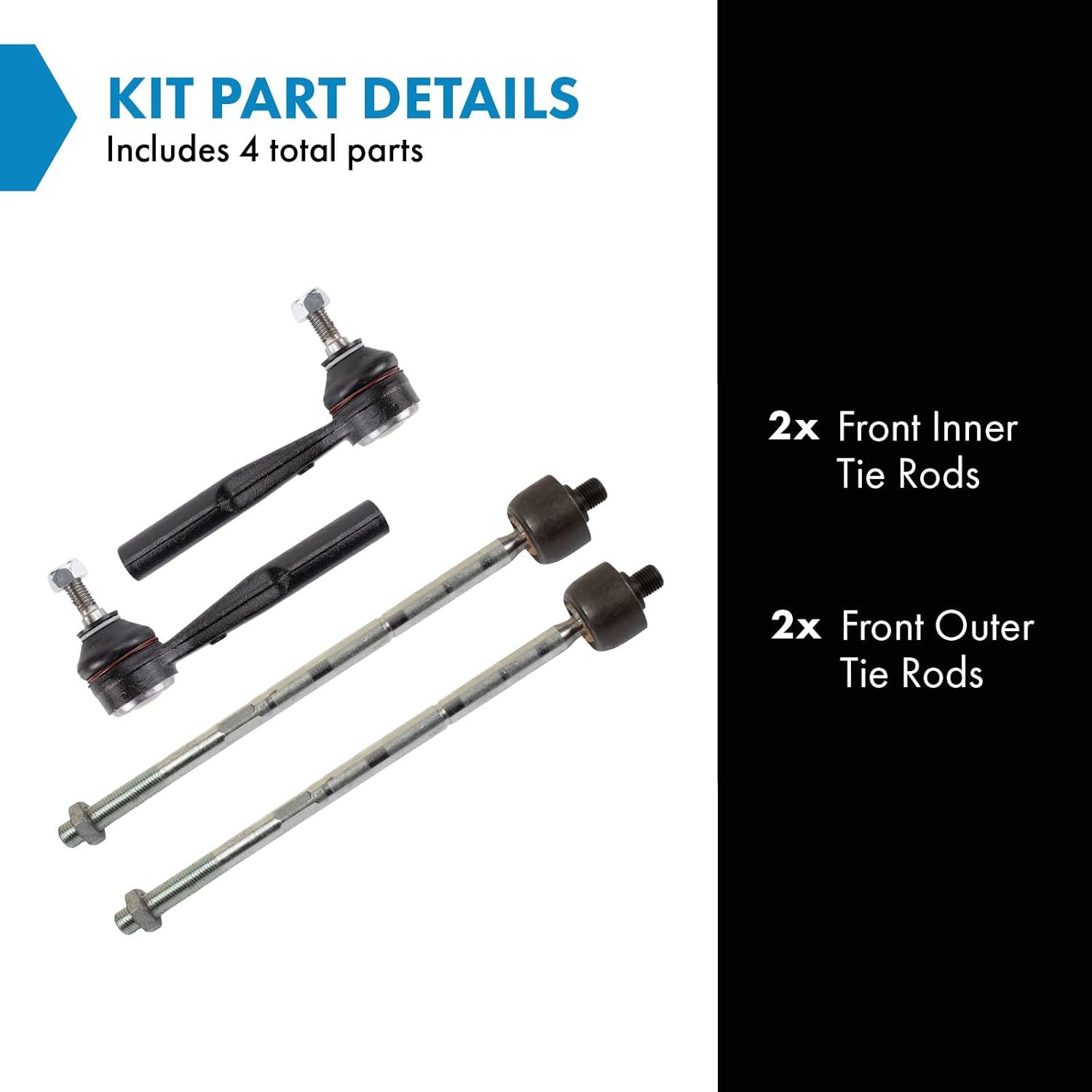 TRQ Inner and Outer Tie Rod Set 4 Piece Compatible with 16-19 Fiat 500X 20 Fiat 500X without 19 Inch Wheels 15-18 Jeep Renegade L4 1.4L 15-18 Jeep Renegade L4 2.4L
