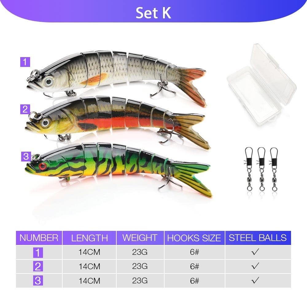 3/5 sztuk 14cm 23g Tonące woblery zestaw przynęt wędkarskich 8 segmentów Crankbait twardy zestaw sztucznych przynęt Swimbait przynęta na szczupaka
