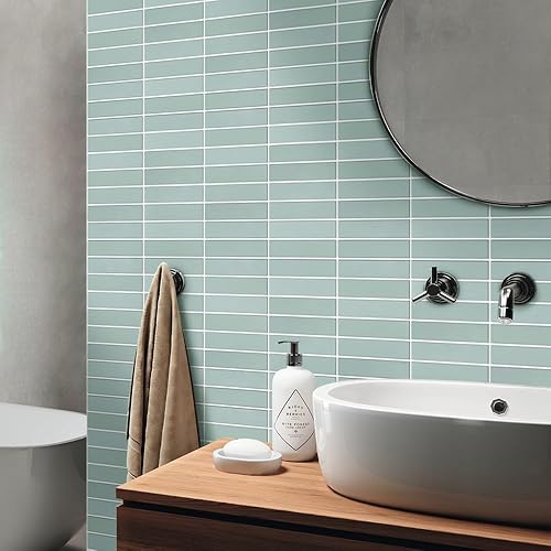 Miniatura 7 de Commomy Azulejos de pared 3D para despegar y pegar, 11.8 x 11.8 pulgadas, color verde mate ultraliviano, 3D, azulejos adhesivos 3D para cocina,