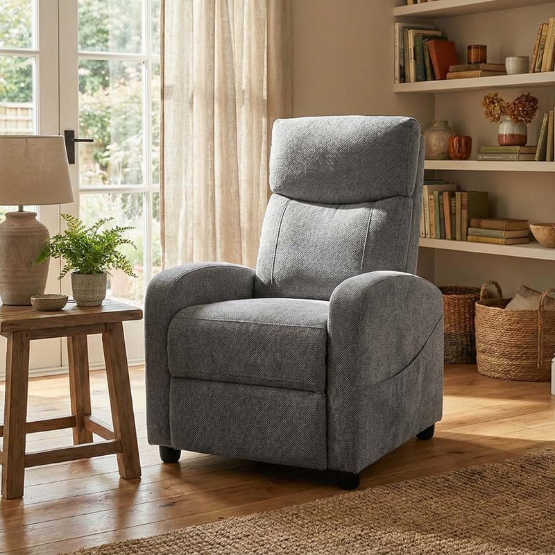 Image of Royaloak Nelson Fabric Recliner 1S with High Backrest, Pocket Springs & Heavy Duty Metal Support, Sleek Armrests, and Sturdy Footrest, Comfortable Lounge Chair for Living Room