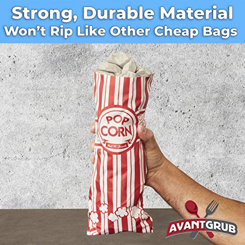 Leak-proof, Grease Resistant Popcorn Bags 25 Pack. Tear Resistant, Single Serving 2oz Paper Sleeves in Nostalgic Red/White Design. Great Movie Theme Party Supplies, Retro Carnivals & Fundraisers