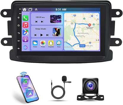 4G+64G Android Car Stereo for Renault Dacia Duster Sandero Logan Dokker w/Wireless Carplay Android Auto, 9" Touchscreen 2 Din Car Radio Receiver Head Unit Bluetooth GPS FM BT SWC Backup Camera Mic