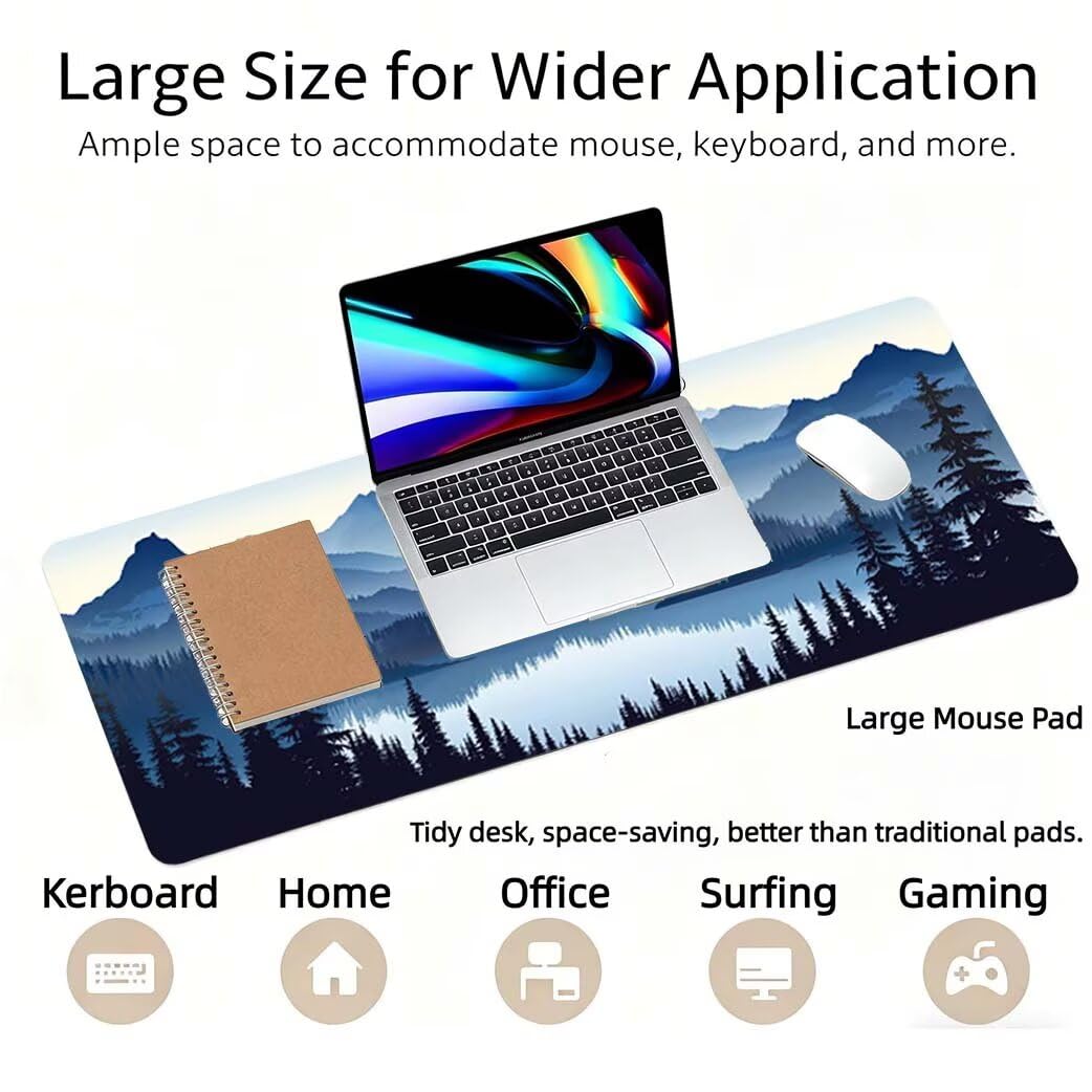 Lpfieonn Sternenhimmel Großes Schreibtischunterlage, XXL Schreibtischunterlagen, Landschaft XXL Gaming Mousepad mit Vernähter Rand und Rutschfeste Gummibasis, für Hause/Büro 120x60cm PF-2363