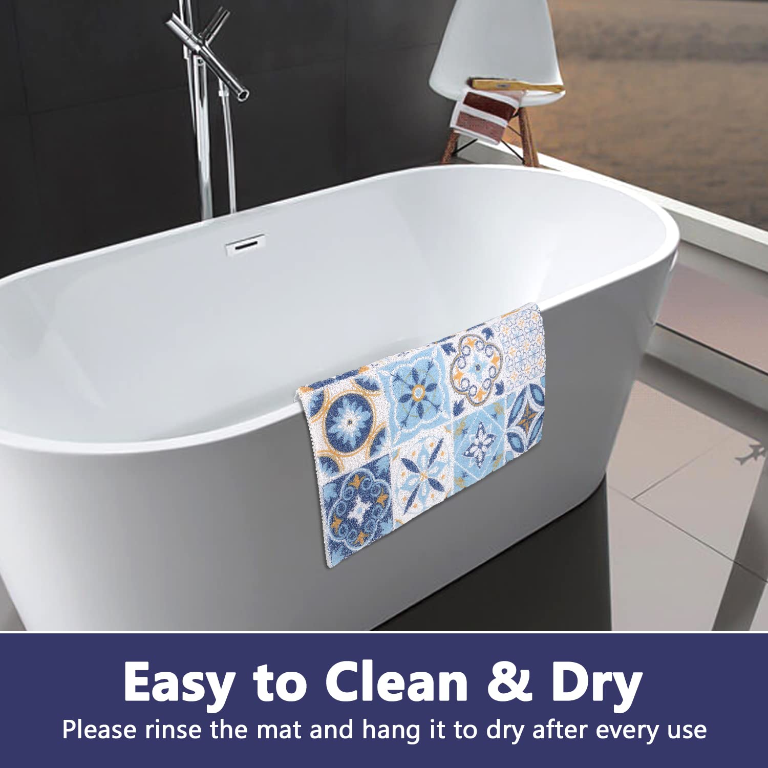 OPLERT Tapis De Douche Antidérapant 60x60cm Bleu - Tapis Bain Loofah Confort Doux à Séchage Rapide