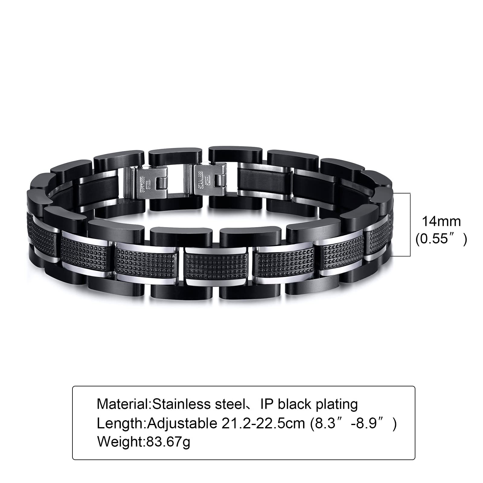 VNOX Custom Personalized Elegant Stainless Steel Two-Tone Blue&Black Link Bracelet for Men Husband Dad Son Gift,8.2"/8.6"