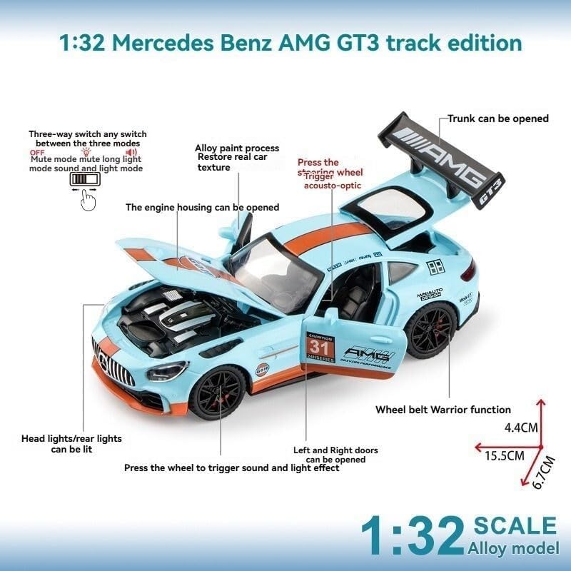 Image of Happy Hues Die-Cast Metal Toy Car 1:32 Scale - Premium Racing Model with Opening Doors & Durable Alloy Body, Best Collectible Gift for Kids (Blue)