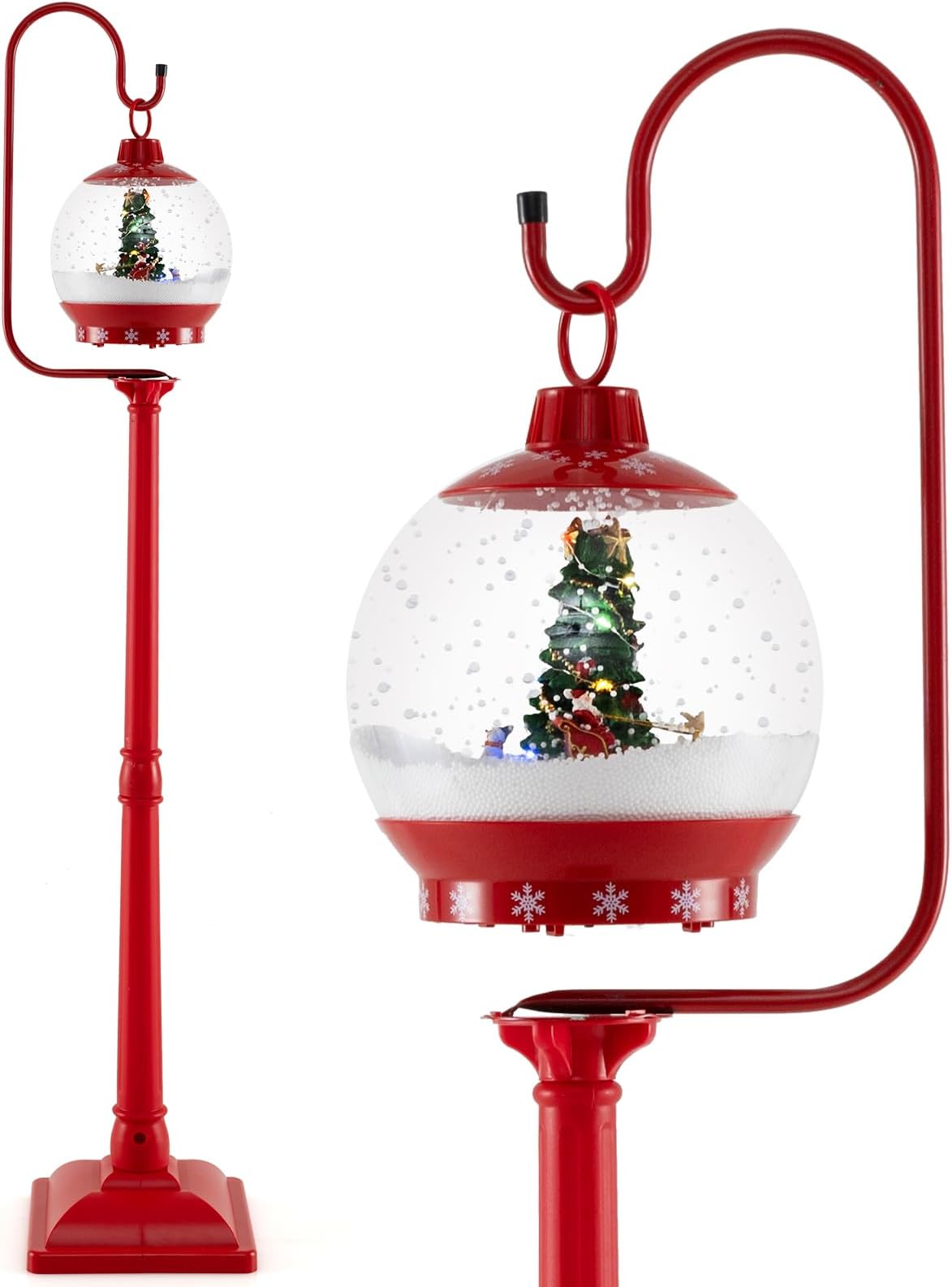 68" Christmas Streetlamp, Sound-Activated Spinning Streetlight with Music, Snowy Effects & Festive Scene, Color-Changing Globe Lamp Post for Porch, Indoors