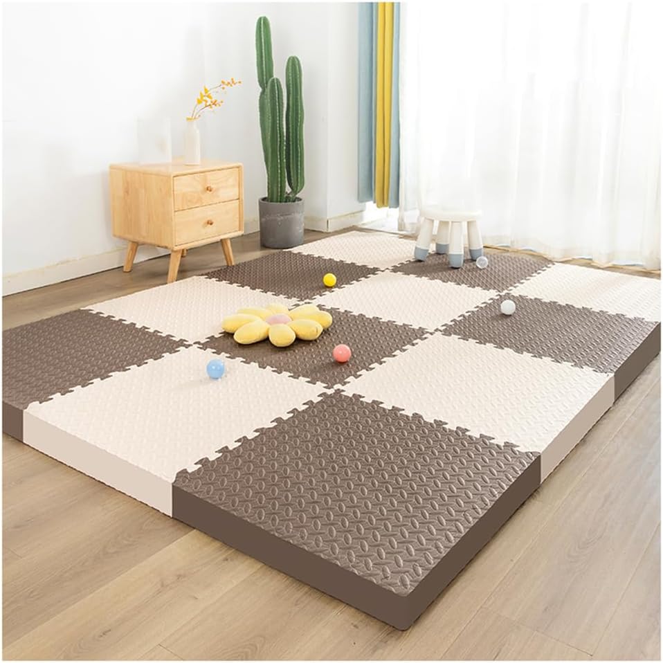 24Pcs Interlocking EVA Foam Floor Mats – Soft Non-Slip 12×12 Inch Gym Exercise Tiles for Kids Playroom & Home, Beige & Coffee – Durable Protection & Comfort