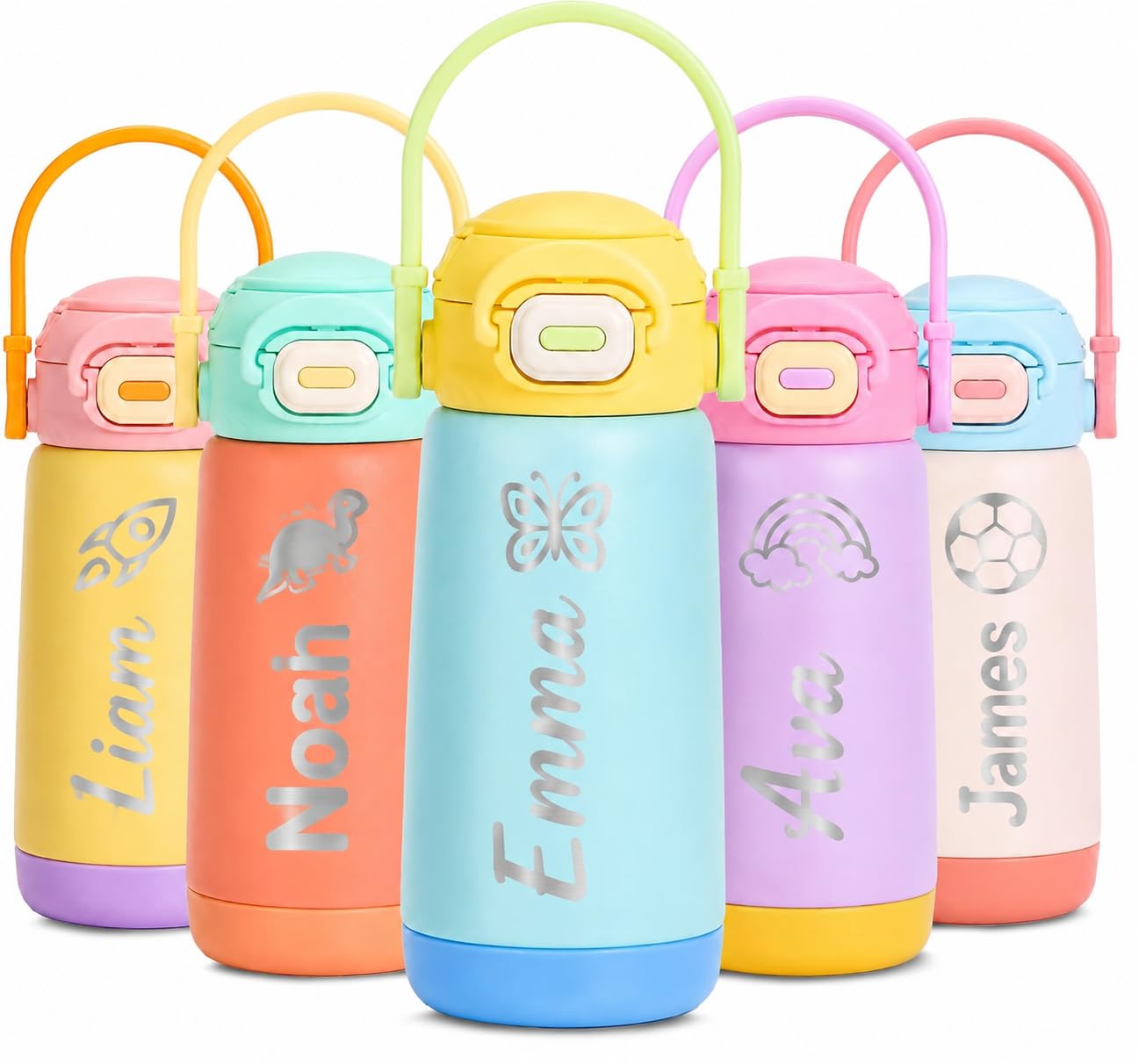 Personalised Kids Water Bottle with Name, Insulated Back to School Cup，S1