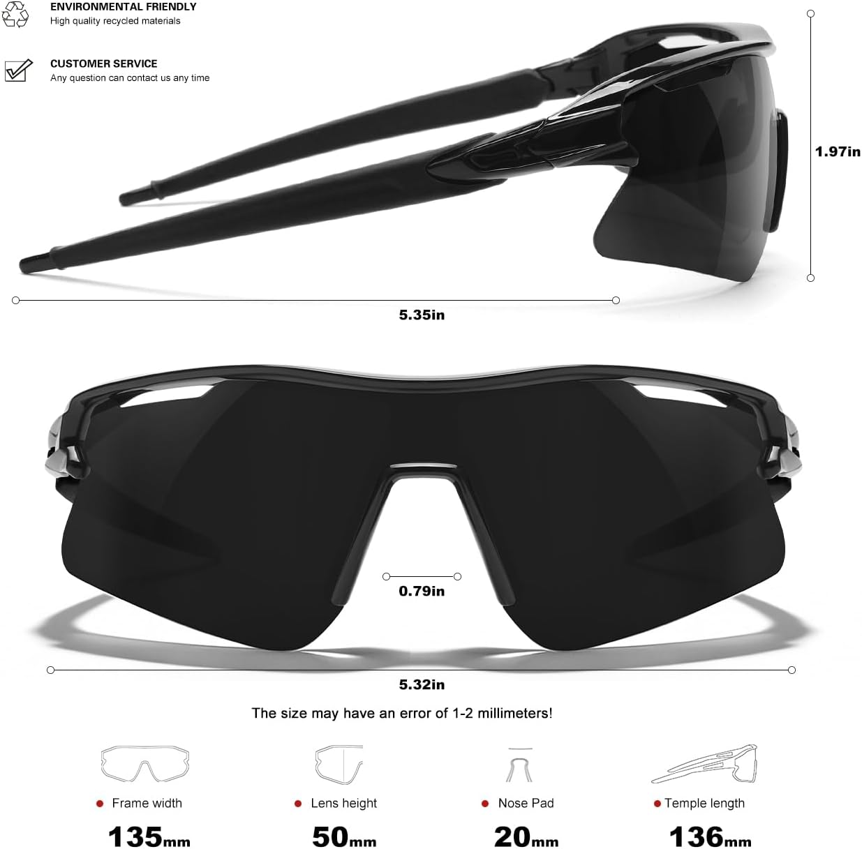 Polarized Sports Sunglasses for Men Women and Youth, UV400 Protection Ideal for Cycling Baseball Fishing Golf Running - Image 5