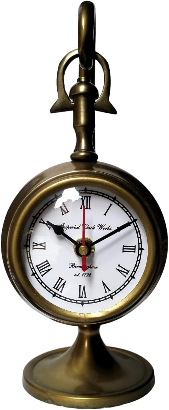 10-inch Moon Stand Table Clock for Living Room and Office, with a Brass Antique Finish by Antique New Simple Look.VintiquE