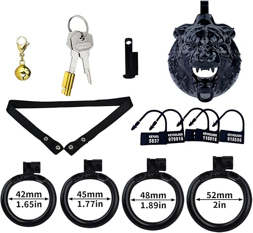 Miniatura 4 de Jaula ligera para el pene dispositivo de castidad con 4 anillos y llaves, jaula de pene masculina con bloqueo invisible y campana, juguetes sexuales