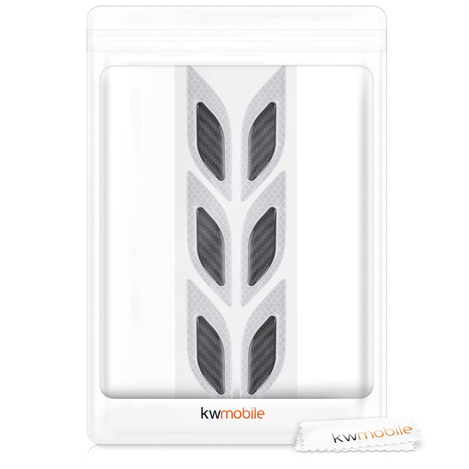 kwmobile Set 6X Adesivo Catarifrangente Paraurti Auto Universale - Coprigraffi Automobile 10,5x3,4 cm - Protezione in ABS Nero/Grigio Rifrangente