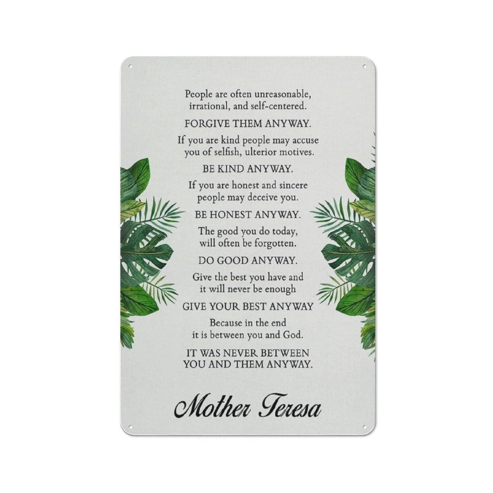 ACDOET Rustic Metal Tin Sign Mother Teresa Motivational Quote Do It Anyway Print Wall Art Home Office Decor Inspirational Painting Poster 8x12 Inch
