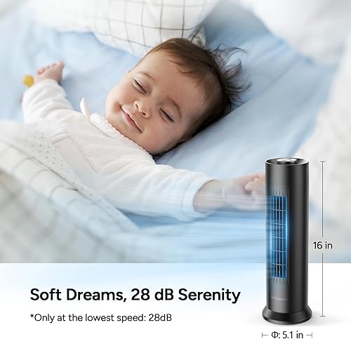 Miniatura 3 de DR.PREPARE Ventilador de torre, ventilador de escritorio silencioso de 28 dB, 3 velocidades, oscilación de 80, diseño desmontable lavable sin aspas,