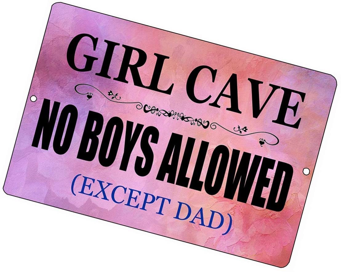 RIFOSA 6"x8" Girl Cave Metal Sign Wall Decor, Pink No Boys Allowed, Bedroom Door, Novelty