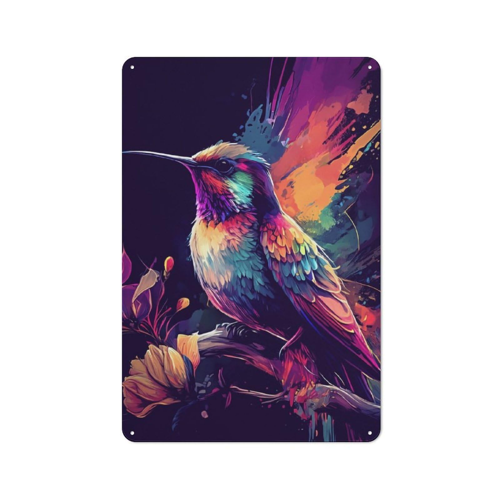Junmoney Hummingbird In Neon Colors Tin Wall Plaque 30X20cm With For Living Room Or Hallway, For Garage, Workshop And Man Cave Decoration