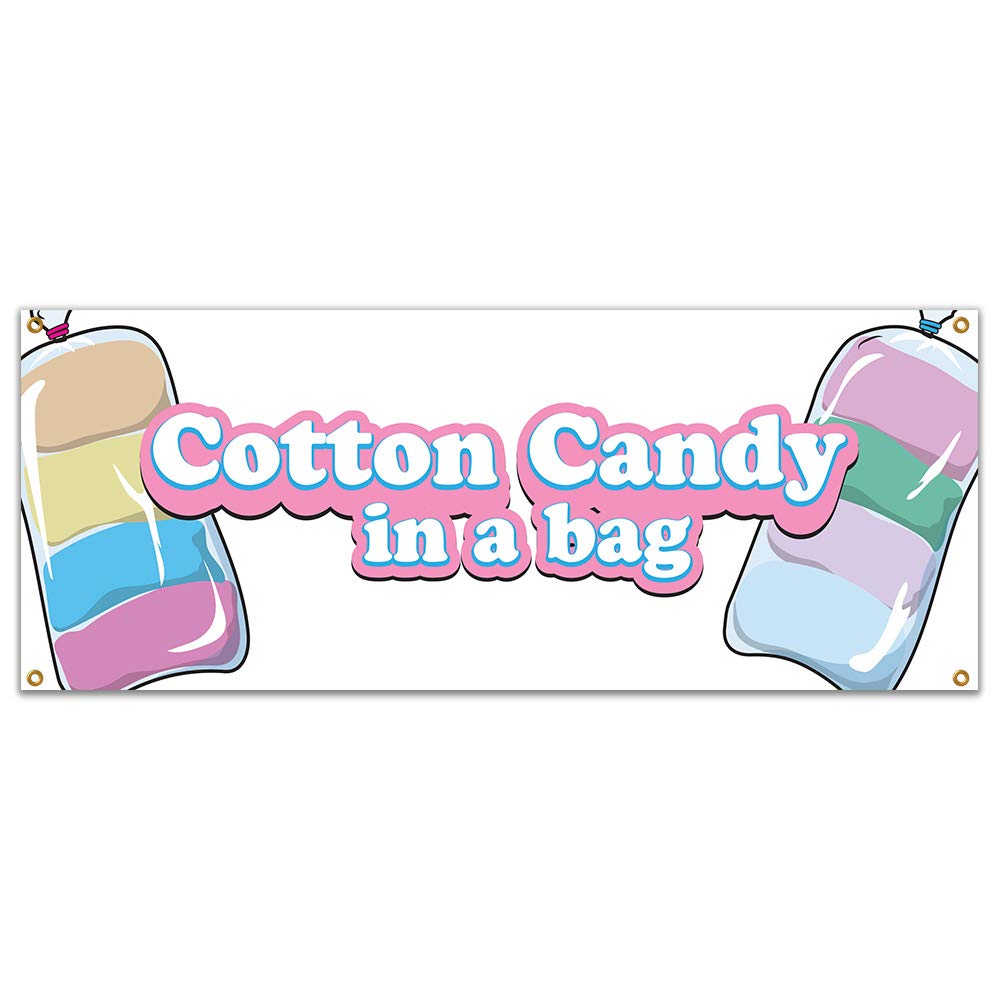 SignMission Cotton Candy in A Bag 48" Banner Concession Stand Food Truck Single Sided, Size: 18" X 48"