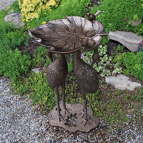 Image of Oakland Living 2-Crane Lily Bird Bath, Antique Bronze, 16.75W x 16D x 29.5H inches